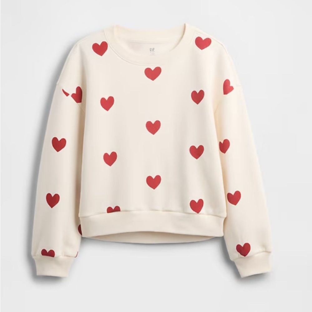 NWT GAP Kids Heart Patterned Cream Sweatshirt size 12